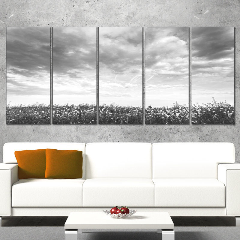« jardin de colza en noir et blanc », ensemble de 5 reproductions de photos sur toiles tendues