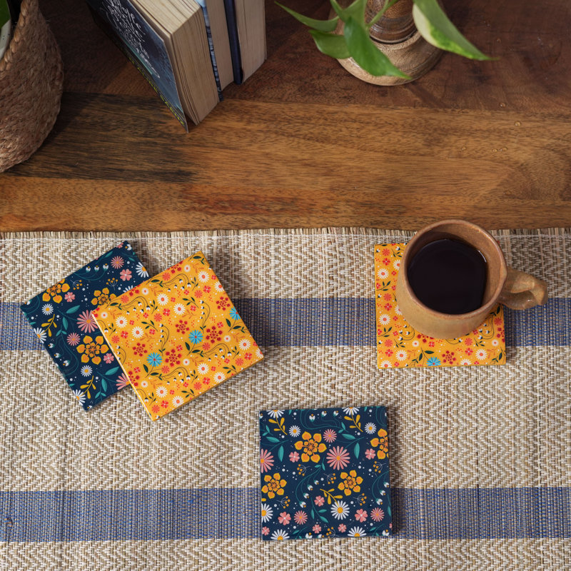  4" x 4" handcrafted Decorative Floral Coaster (Set of 4)