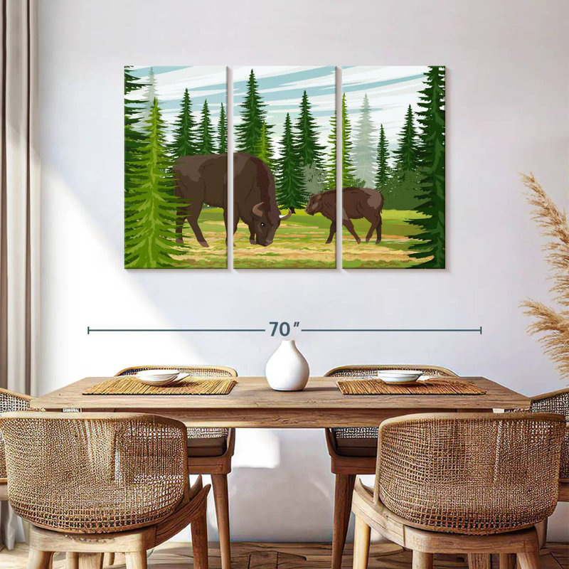 Brampt Grazing Bison And Calf, 36" H x 57" W