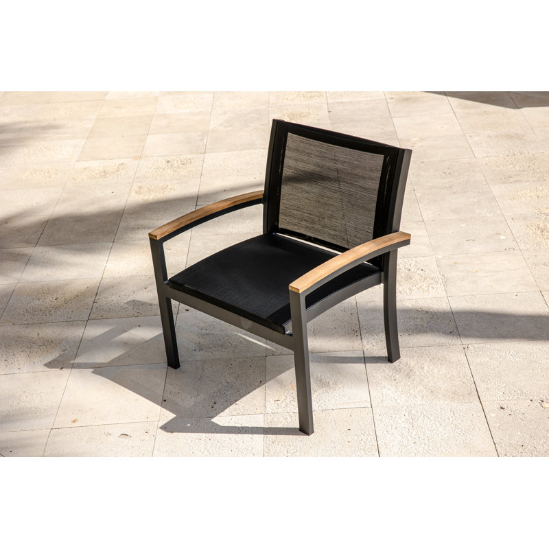 Tribeca Aluminum Teak Sling Stacking Lounge Chair, Black/Brown