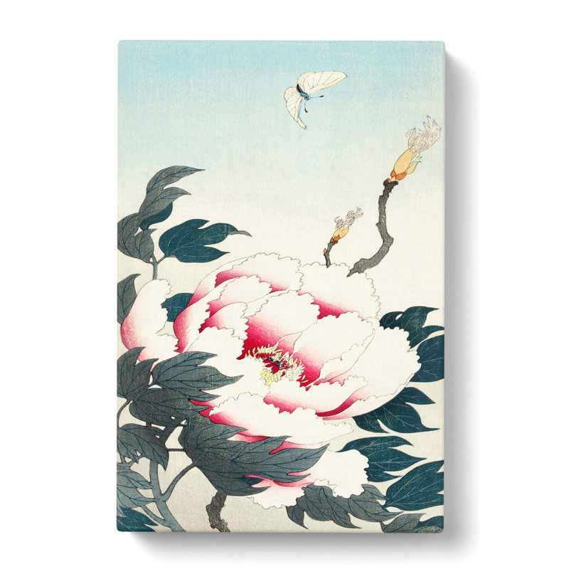 Peony with Butterfly by Ohara Koson - Wrapped Canvas Art - Wrapped Canvas, 60cm H x 40cm W x 3cm D