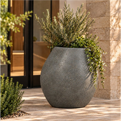32 in. Lightweight Tall Rock Garden Planter - Grey Sand