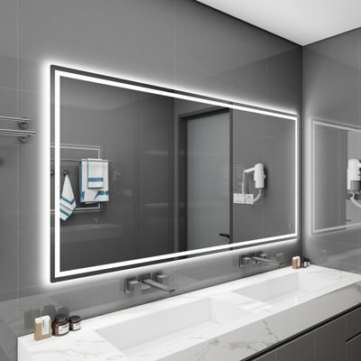 Miroir de salle de bain sans contact à DEL avec capteur de geste d'éclairage à éclairage frontal et rétroéclairé 3 couleurs Johnine