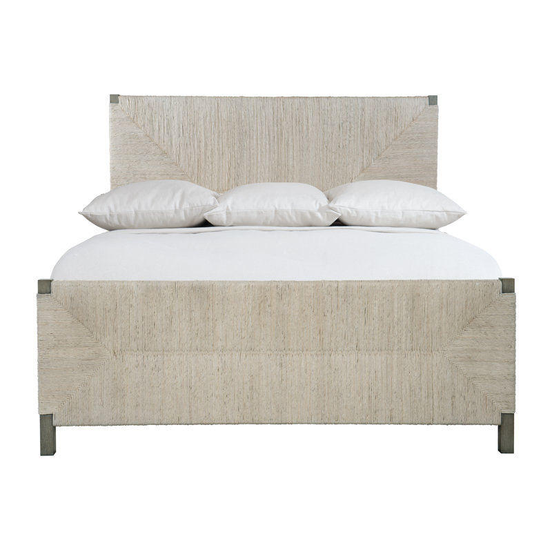 Alannis King Panel Bed with Woven Abaca Headboard in Rustic Grey