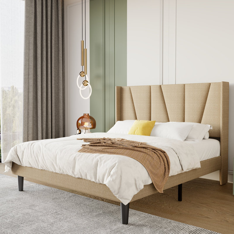 Gyda Upholstered Platform Bed, Beige, Full