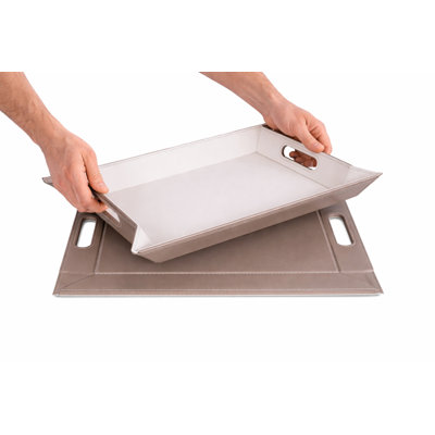 FREEFORM 2-in-1 Convertible Serving Tray & Placemat, Premium Faux Leather - Ottoman Tray, Couch Tray & Lap Tray with Handles, Reversible - Taupe & White