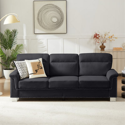 82" Modern Compressed Snowfleece Fabric 3-Seat Sofa, for Living Room, Bedroom, Office & Entertainment Spaces, Black