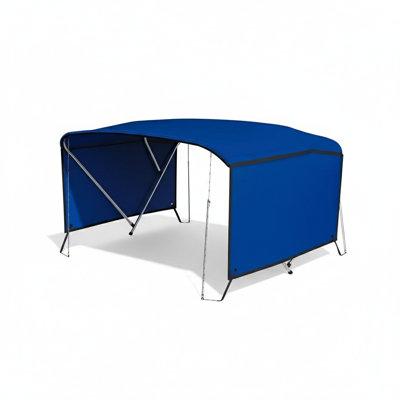 3 toits de bateau à arc en L 6 pi x H 46 po x l 67 à 72 po avec 2 rideaux latéraux amovibles, 4 cordes réglables coupe-vent, toile de qualité marine pour la protection solaire, cadre en aluminium de 1 po, bleu