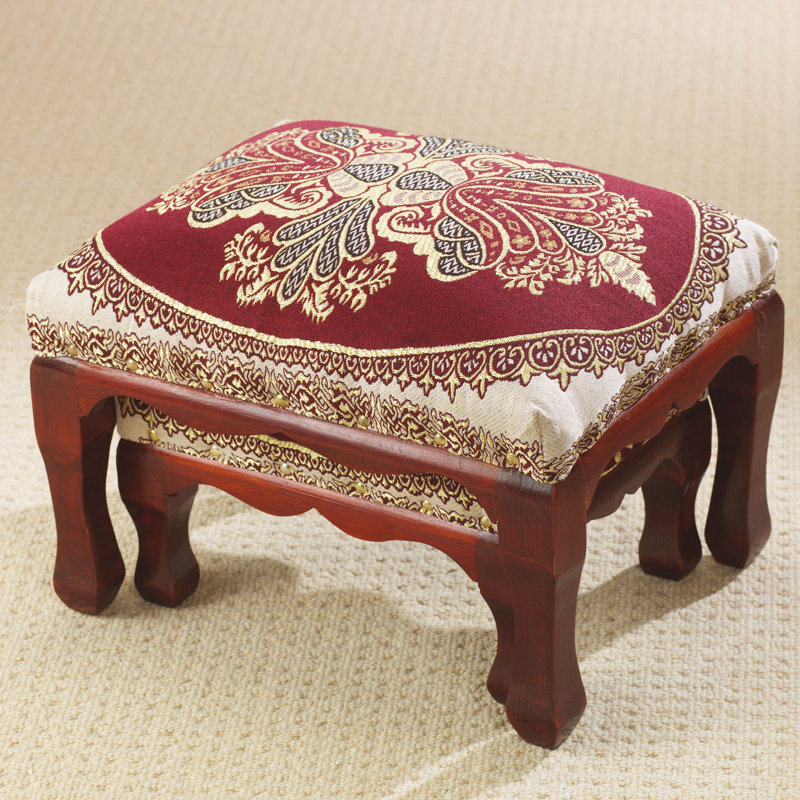 2x Stackable Wide Floral Ottomans, Burgundy