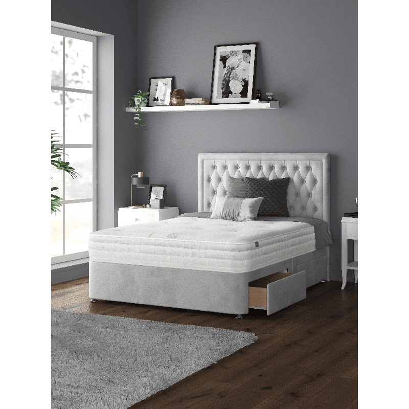 Gallego Upholstered UK Super King - DE 180 X 200 Cm Divan Bed, Double (4'6), Silver, 4 Drawers