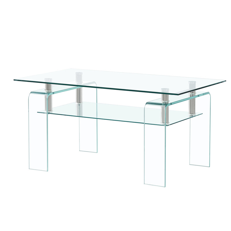 Table basse en verre transparent pour le salon - rangement à 2 couches, mobilier de salle de recours moderne avec rangement