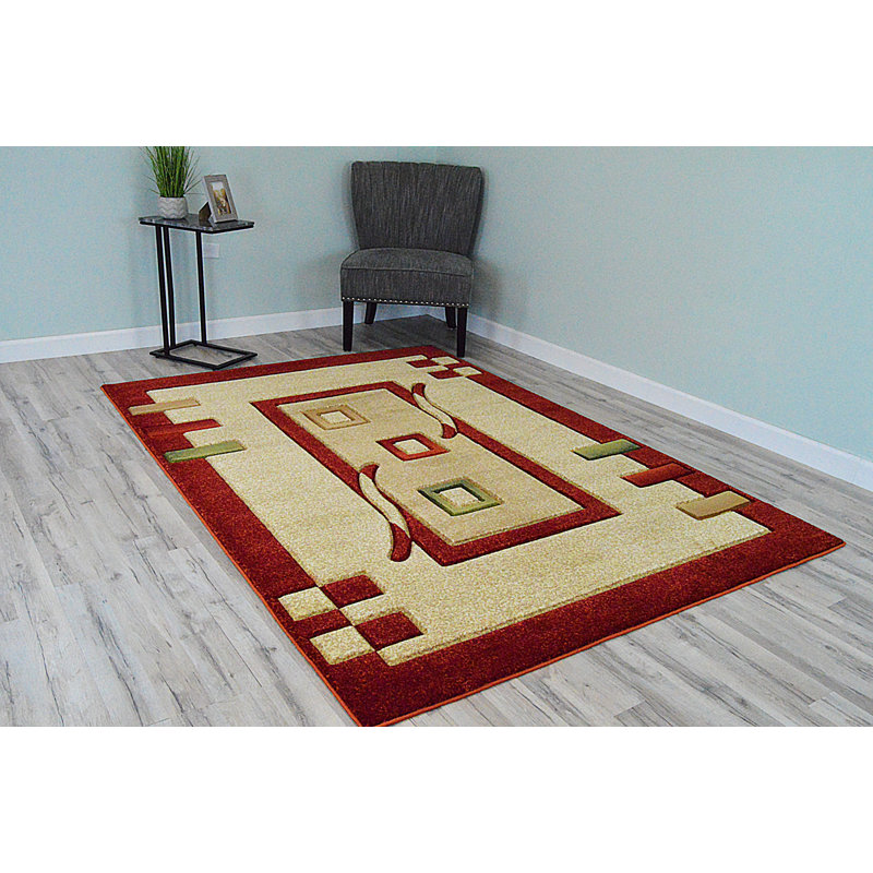 Tapis zone beige/orange 3d sud-ouest Mccampbell, Rectangle 5 pi 2 po x 7 pi 2 po