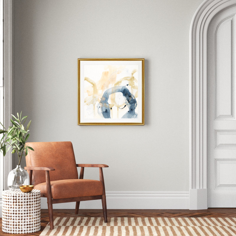 «Liquide Blueprint VI», peinture sur toile, H 30,5 po x l 30,5 po x P 1,5 po, Cadre doré