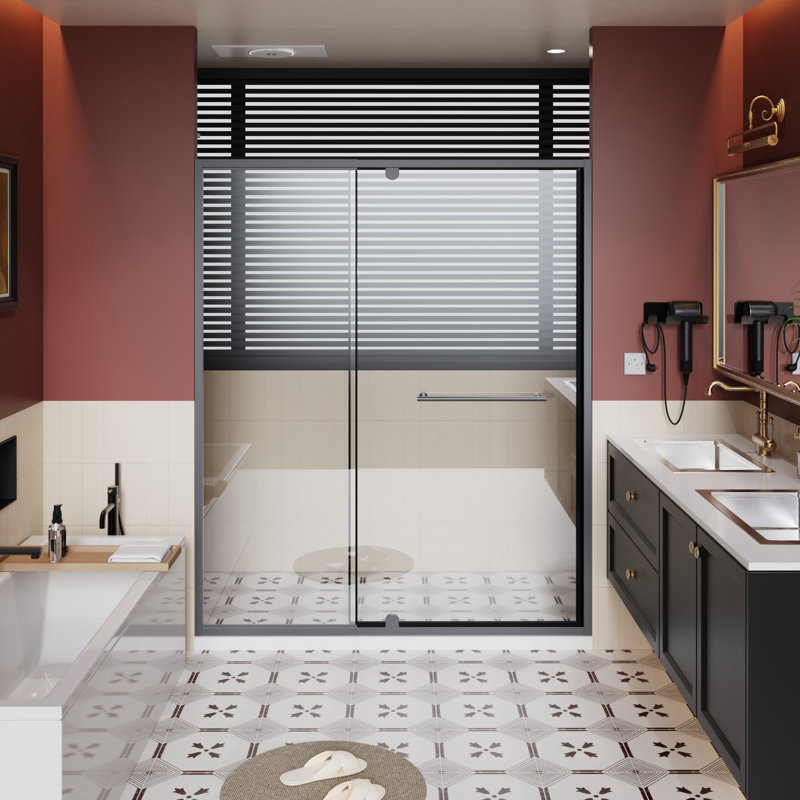 Porte de douche pivotante l 60 po x H 72 po avec verre trempé transparent de 1/4 po d'épaisseur