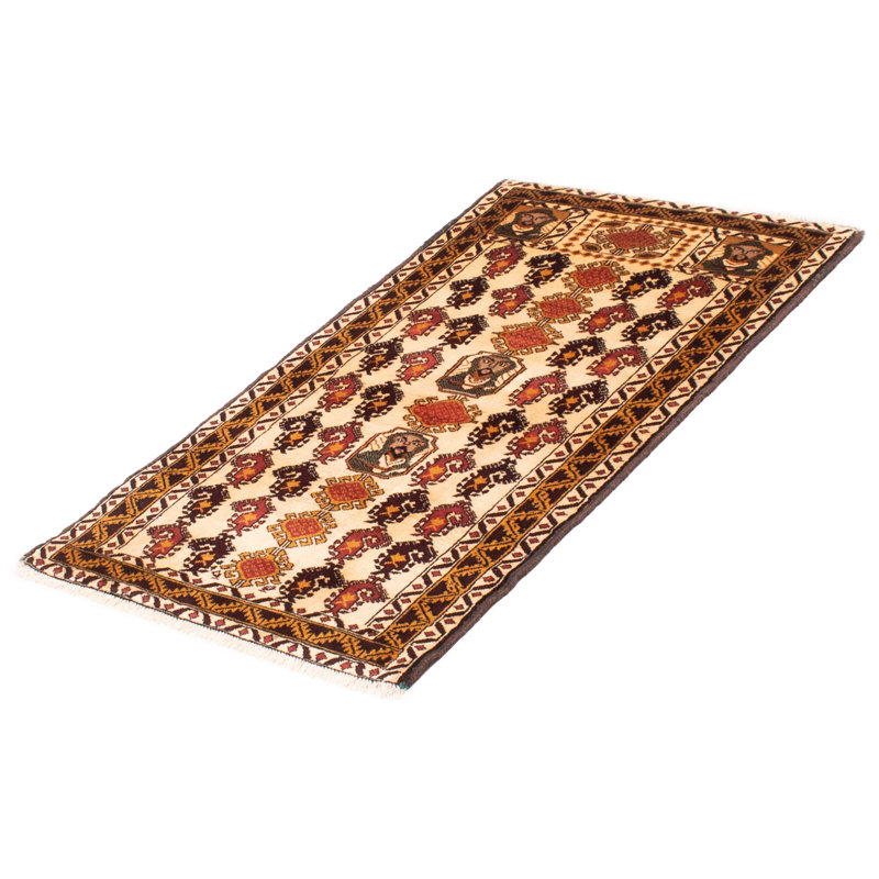 Tapis unique en laine noué à la main de style crème, brun et noir des années 2000 2 pi 8 po x 4 pi 11 po Electra