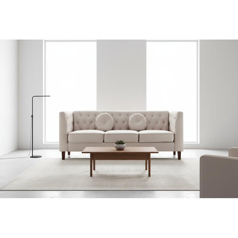 Canapé carré en velours de 81,5 po de largeur, Beige