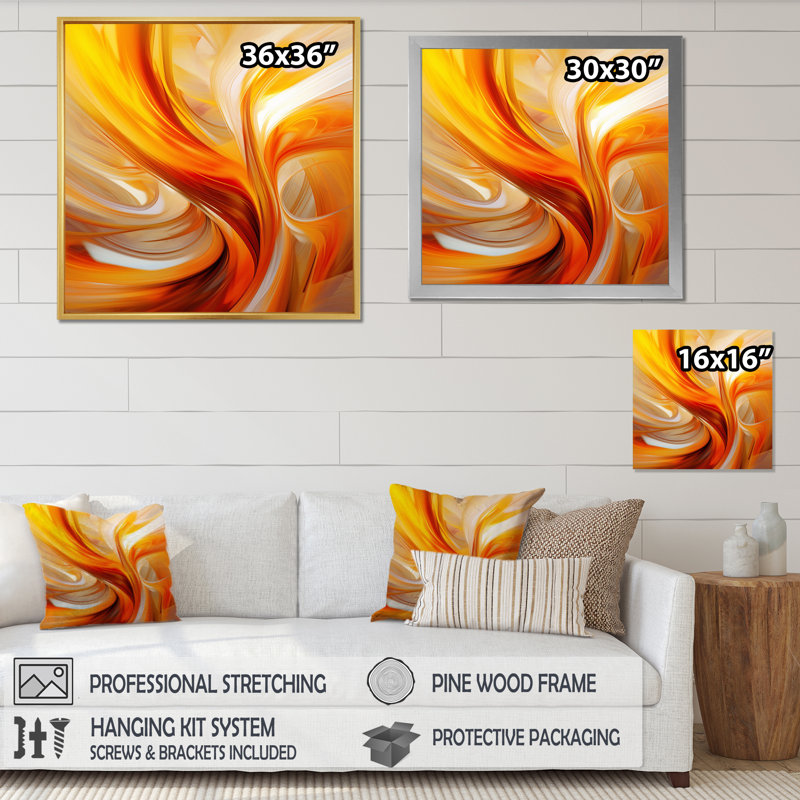 Art abstrait orange, fractale chaleureuse - Art mural, H 32 po x l 24 po, Sans cadre, Toile tendue