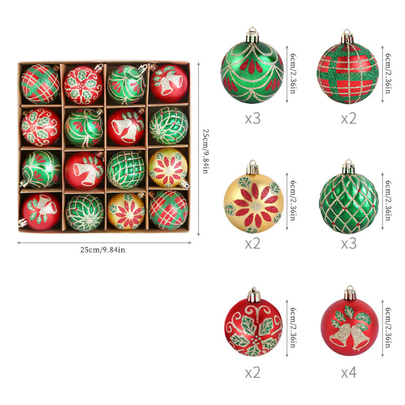 Ensemble de boules de Noël 2,36 po, ensemble de 16 boules de décoration d'arbre suspendu incassable