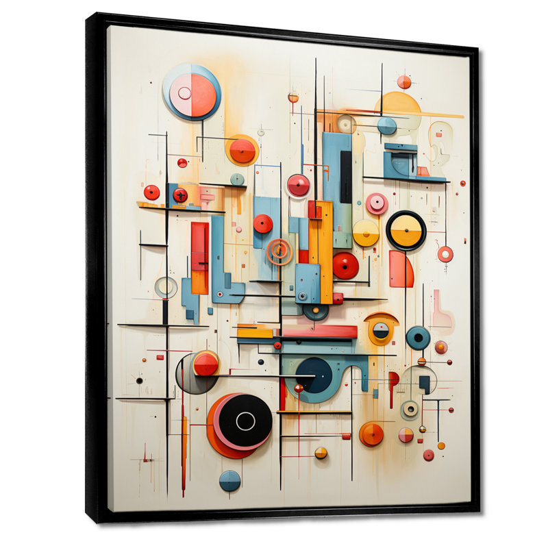 Art géométrique rétro Mid Century, H 44 po x l 34 po x P 1,5 po, Toile avec cadre flottant noir