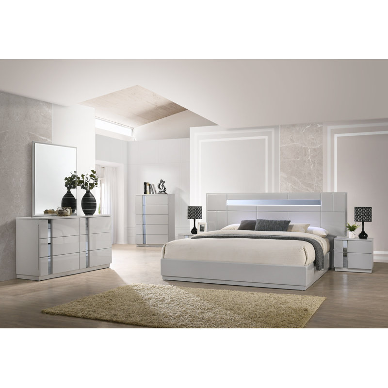 Commode 5 tiroirs Augie, gris