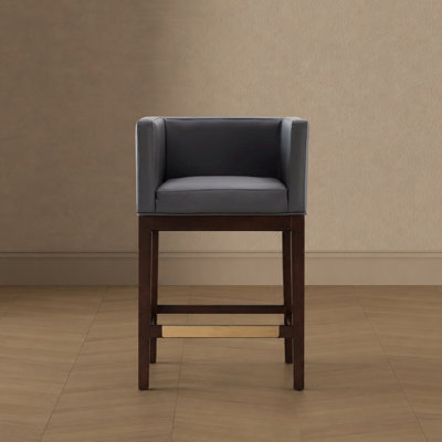 Kingsley Mid-Century Modern Vegan Leather Upholstered Beech Wood Counter Stool in Gray