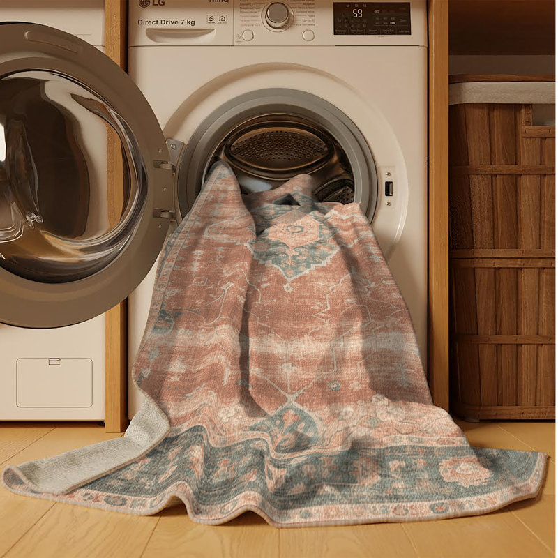 Machine Washable Overdyed Brown Area Rug, Round 3'