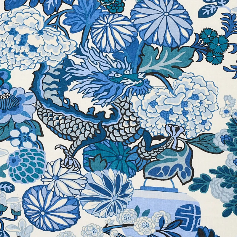 Chiang Mai Dragon Fabric, China Blue