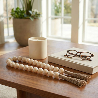 Acacia Wood Bead Garland with Marble Heart Accent