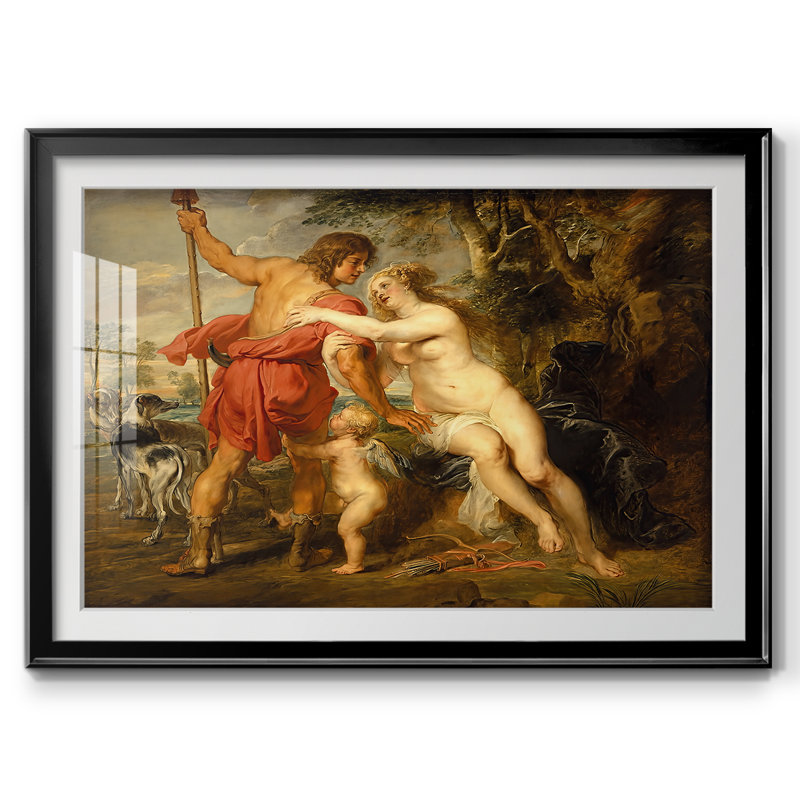 Venus and Adonis-Peter Paul Rubens - reproduction d'art avec passe-partout et verre-c. 1635, 26,5 x 36,5, Impression encadrée
