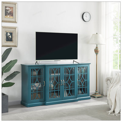 Teal Blue TV Stand And Storage Cabinet, Sideboard Buffet With Ample Space And Elegant Design For Modern Living.