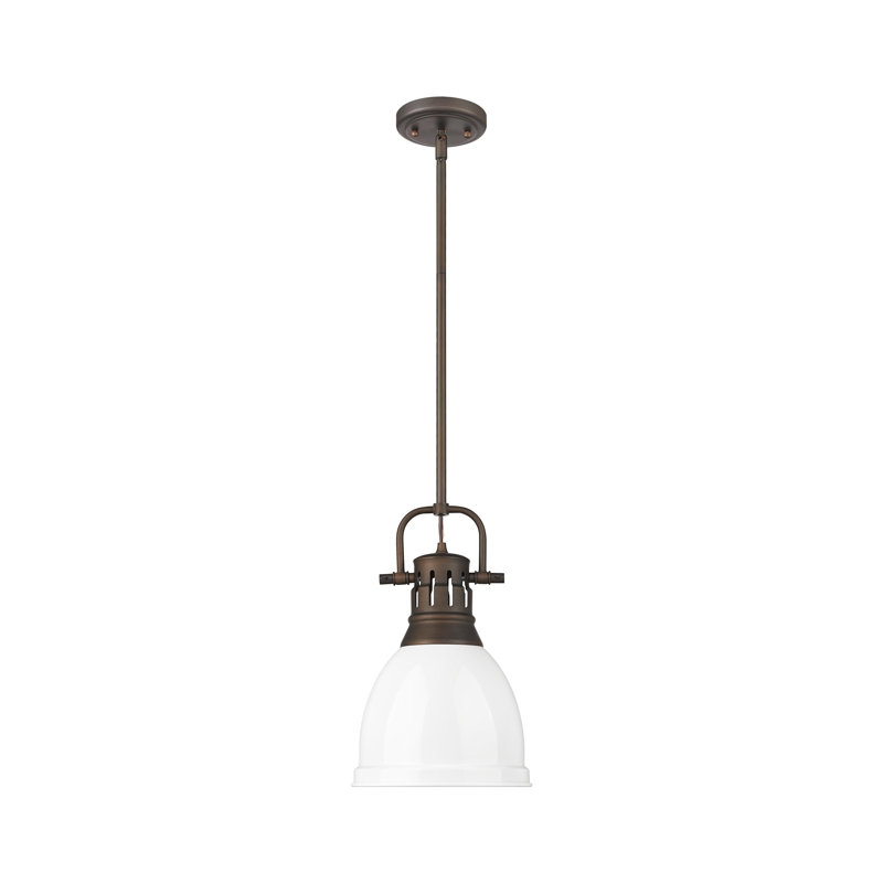 Petit luminaire suspendu avec tige Aljona, H 14,25 po x l 8,875 po x P 8,875 po, Bronze huilé, Blanc