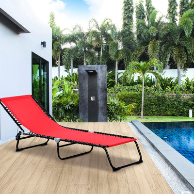 Chaise de patio. 4 réglable, respirant. Avec coussin, siège élastique. Pour la plage, la cour. Méridienne Red Yard Inclinaison