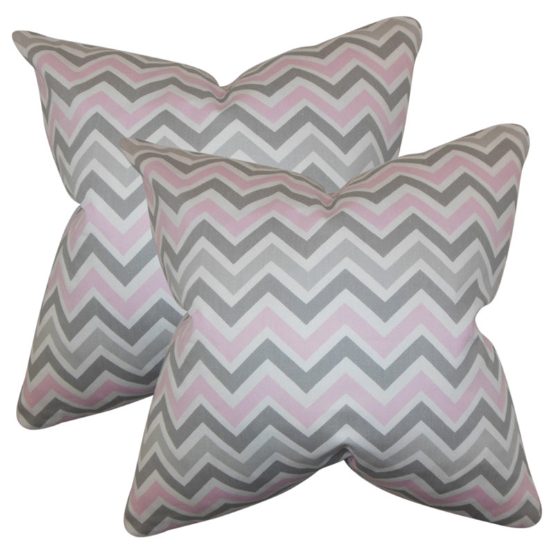 Chevron Feather Reversible Throw Pillow, Light Gray