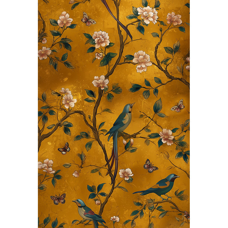 Papier peint floral, oiseaux, papillons, décoration murale amovible