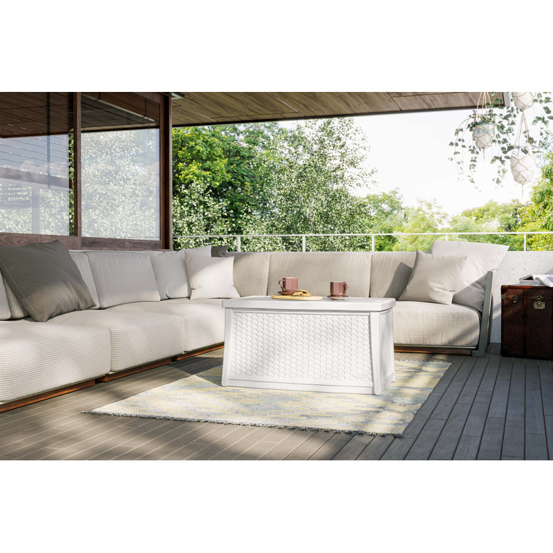 Suncast 34.81 in. W x 9.06 in. D Resin Coffee Table with Storage for Outdoor Us,  Made in the USA, Ice Cube