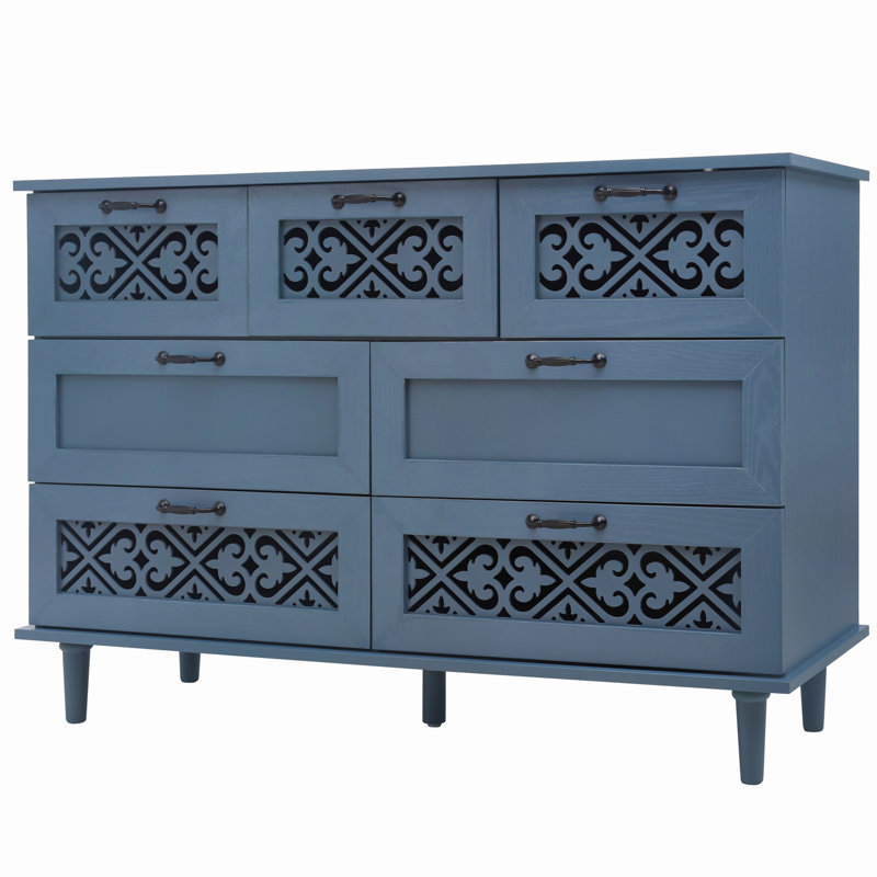 Revella 7 Drawer Cabinet, American Furniture, Suitable for Bedroom, Living Room, Study, Blue