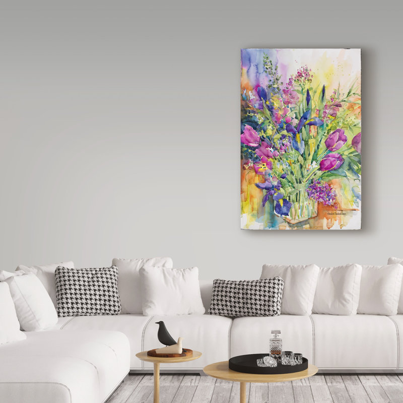 Iris Blue and Tulips Too by Mattox - Wrapped Canvas Print, 24" H x 16" W x 2" D