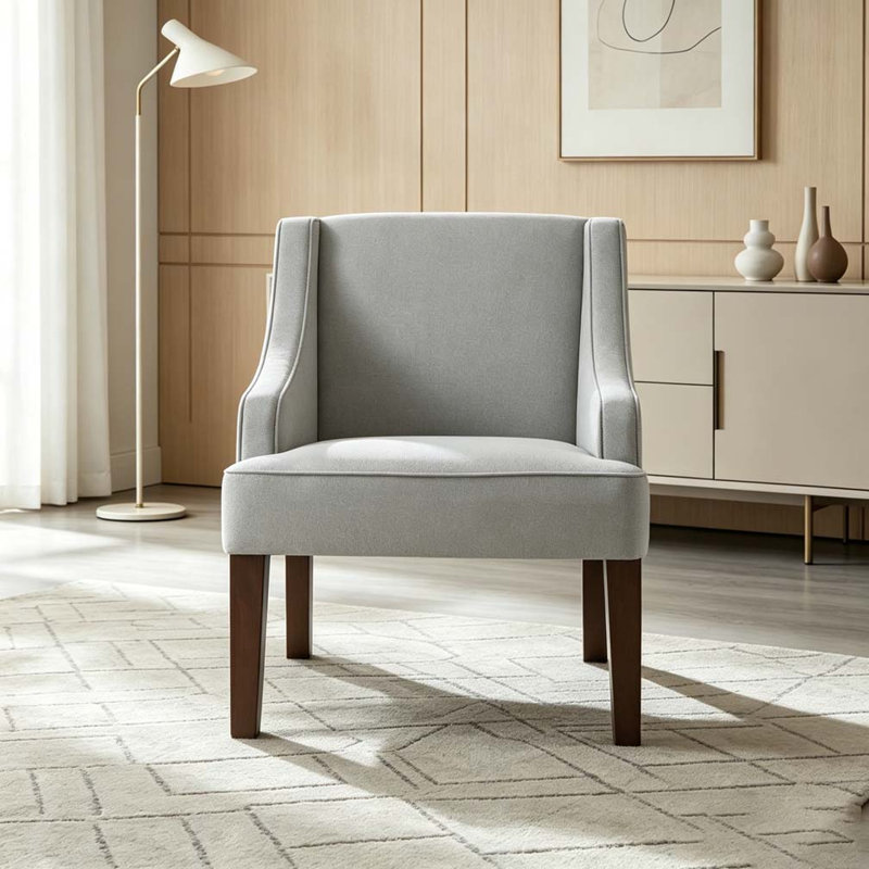 Chaise d'appoint moderne, fauteuil rembourré avec pieds en bois massif, Lin, Gris