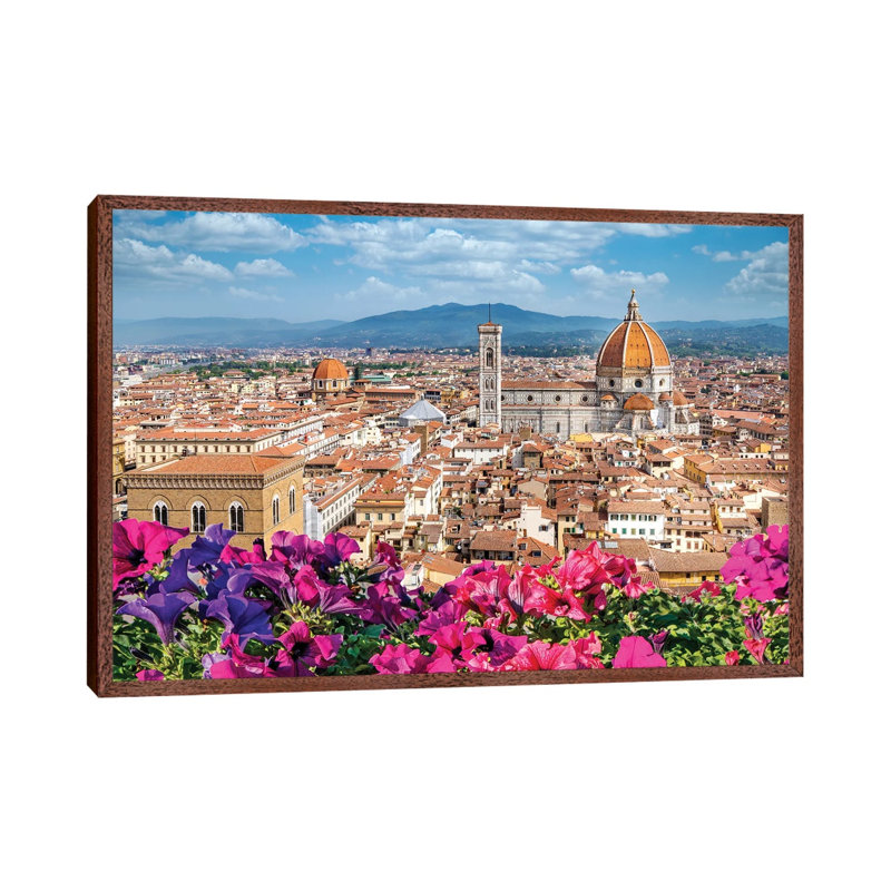 Spring Morning Florence,Italy by Susanne Kremer - Print on Canvas, Classic Brown Wood Floater Framed