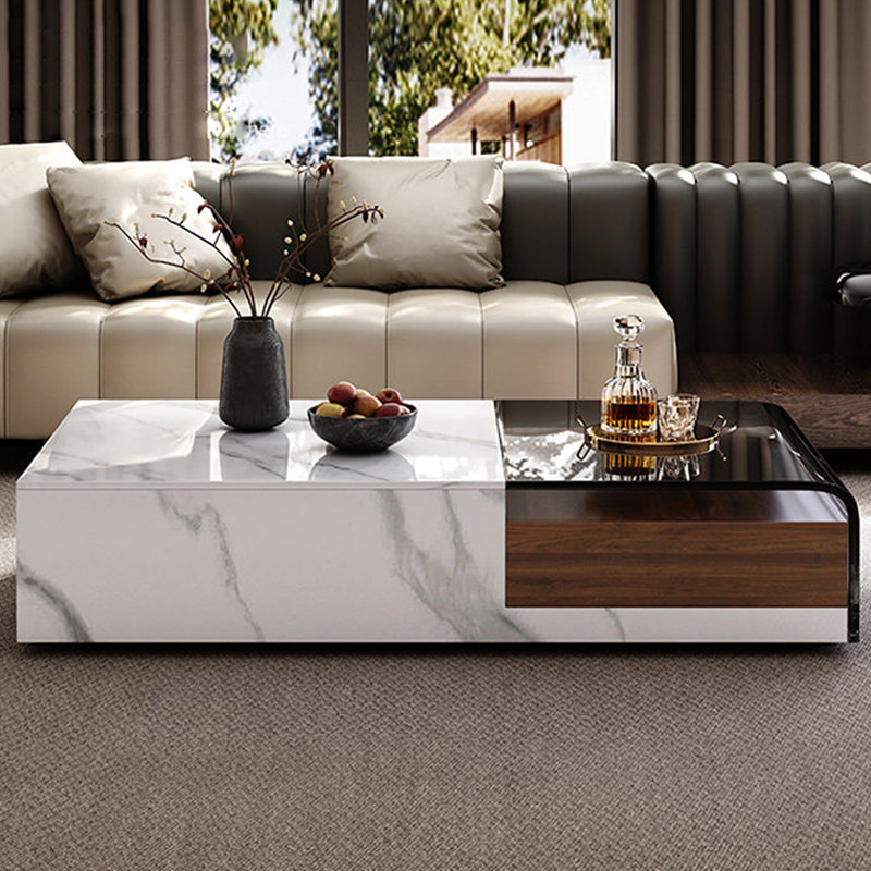 Table basse avec tiroirs Living Home Home, H 11,81 po x L 55,11 po x l 29,52 po, Noir / blanc / brun noisette