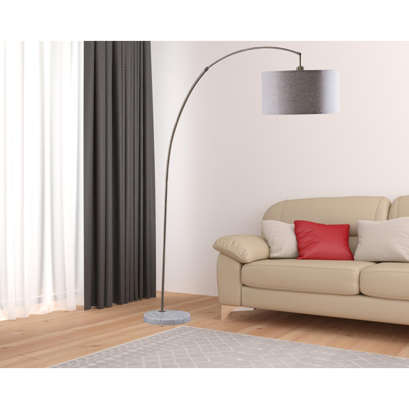 86" Arc Floor Lamp With Drum Shade, Beige/Antique Gold, Gray