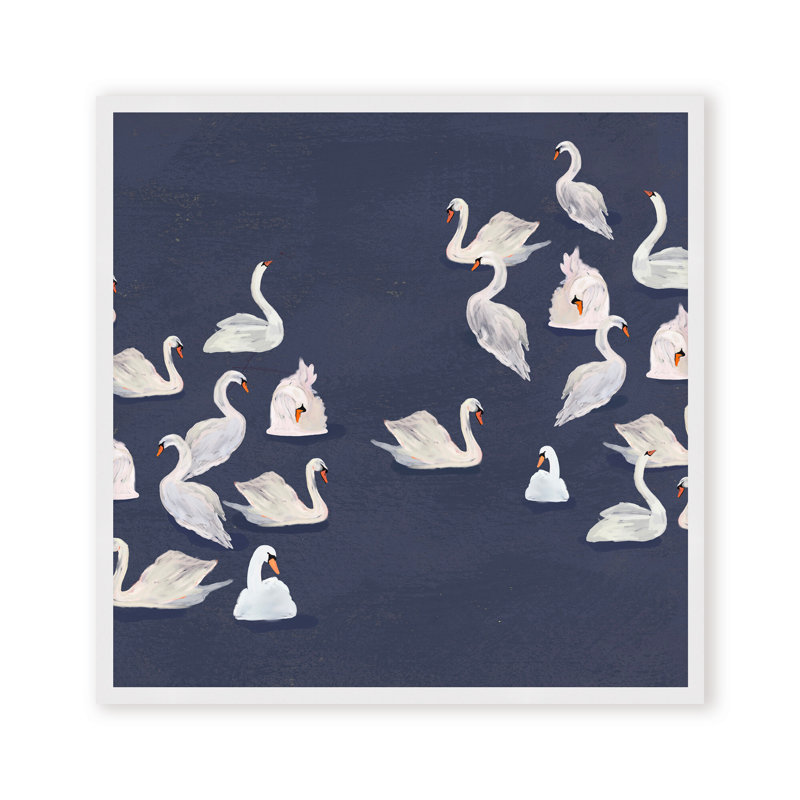 Nature Inspired Modern Ensemble: Swan Serenade, 24" H x 24" W, Framed Print, Gold