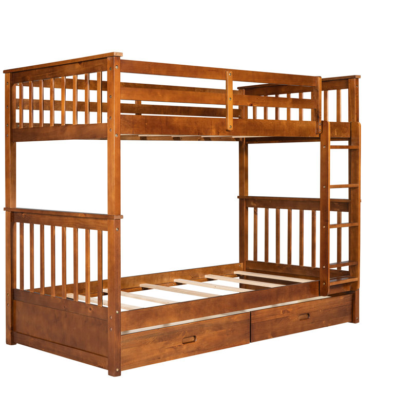 Lit superposé Twintwin en noyer avec construction robuste et tiroirs - durable et pratique pour les échelles de chambre à coucher