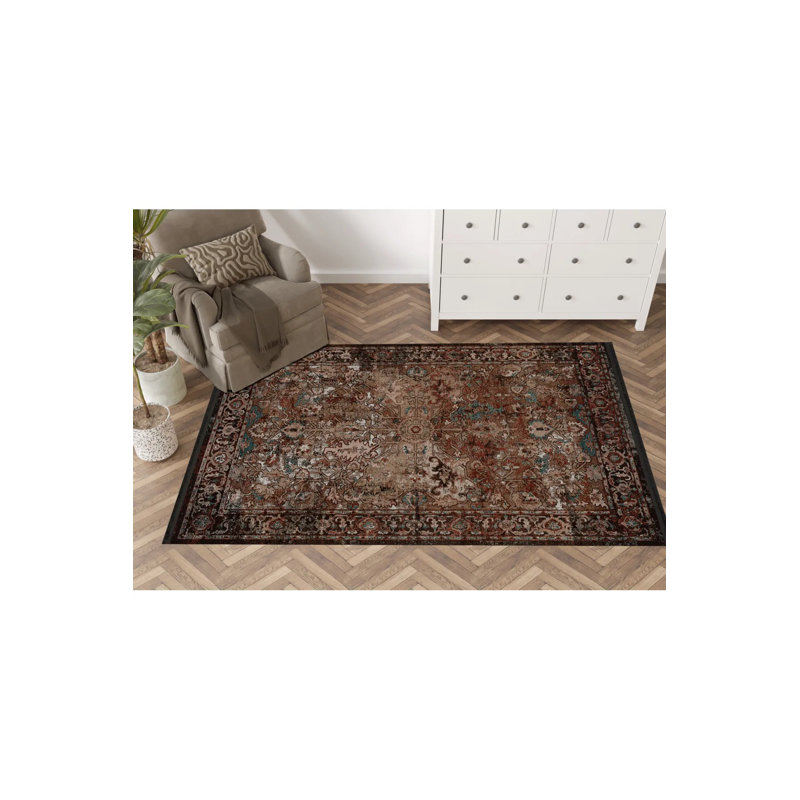 Tapis décoratif rétro multicolore, Rectangle 3 pi 11,24 po x 5 pi 10,87 po