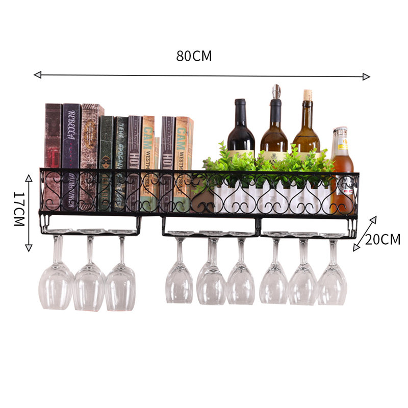 Thelen 16 Bottle Wall Mounted Wine Bottle & Glass Rack, Black