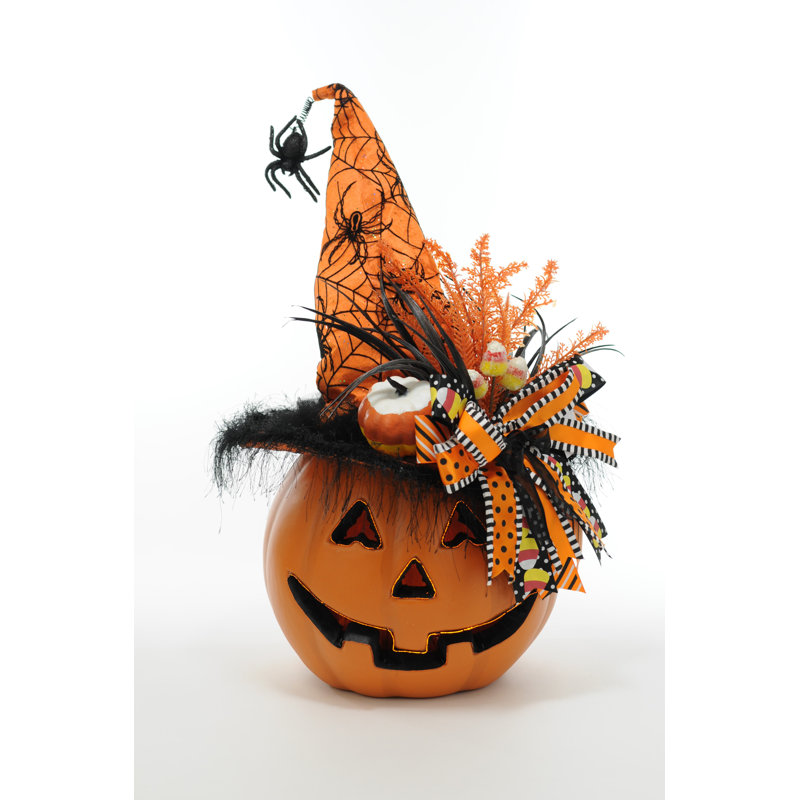 Lighted Pumpkin With Orange Hat