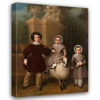 «Children jouant avec un bélier» par Antonio Maria Esquivel - Art mural sur toile tendue avec châssis