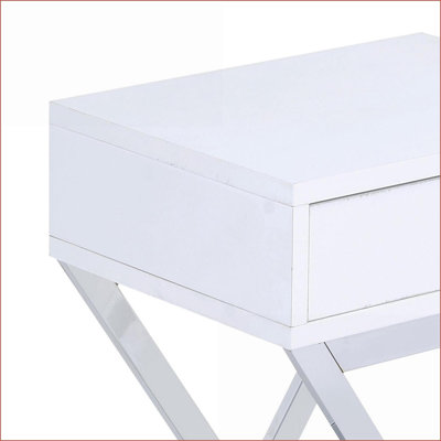 Blanc et blanc Table basse chromée à 1 tiroir avec base en X moderne, peu encombrante pour les petites pièces