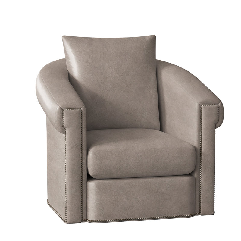 Andre Swivel Armchair, Nickel, Outsider Raven Genuine Leather