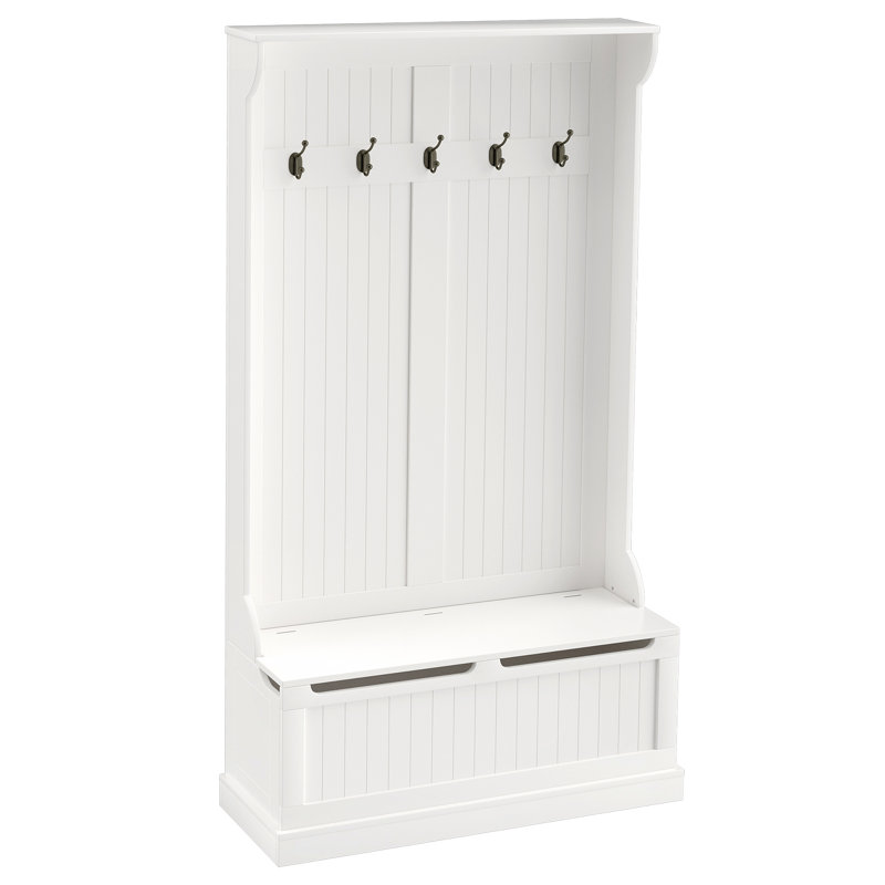 38" 3-In-1 Entryway Hall Tree With Storage Bench, Coat Rack With Four Hooks And Shoe Storage